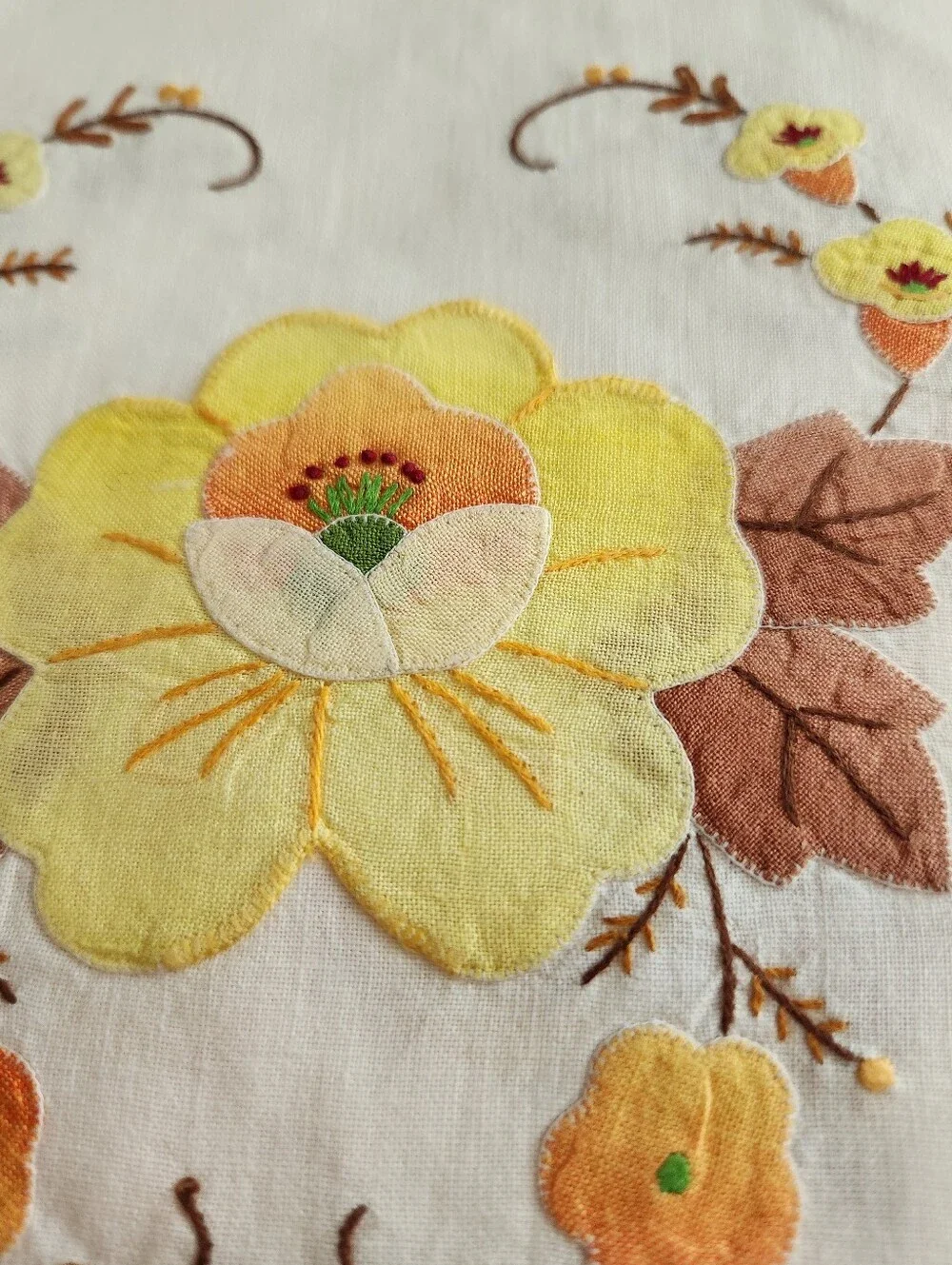 Embroidered Yellow Floral Table Placemats - Set of 8